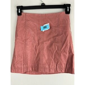 Free People‎ Women's Pink Faux Vegan Leather Mini Skirt Stitched